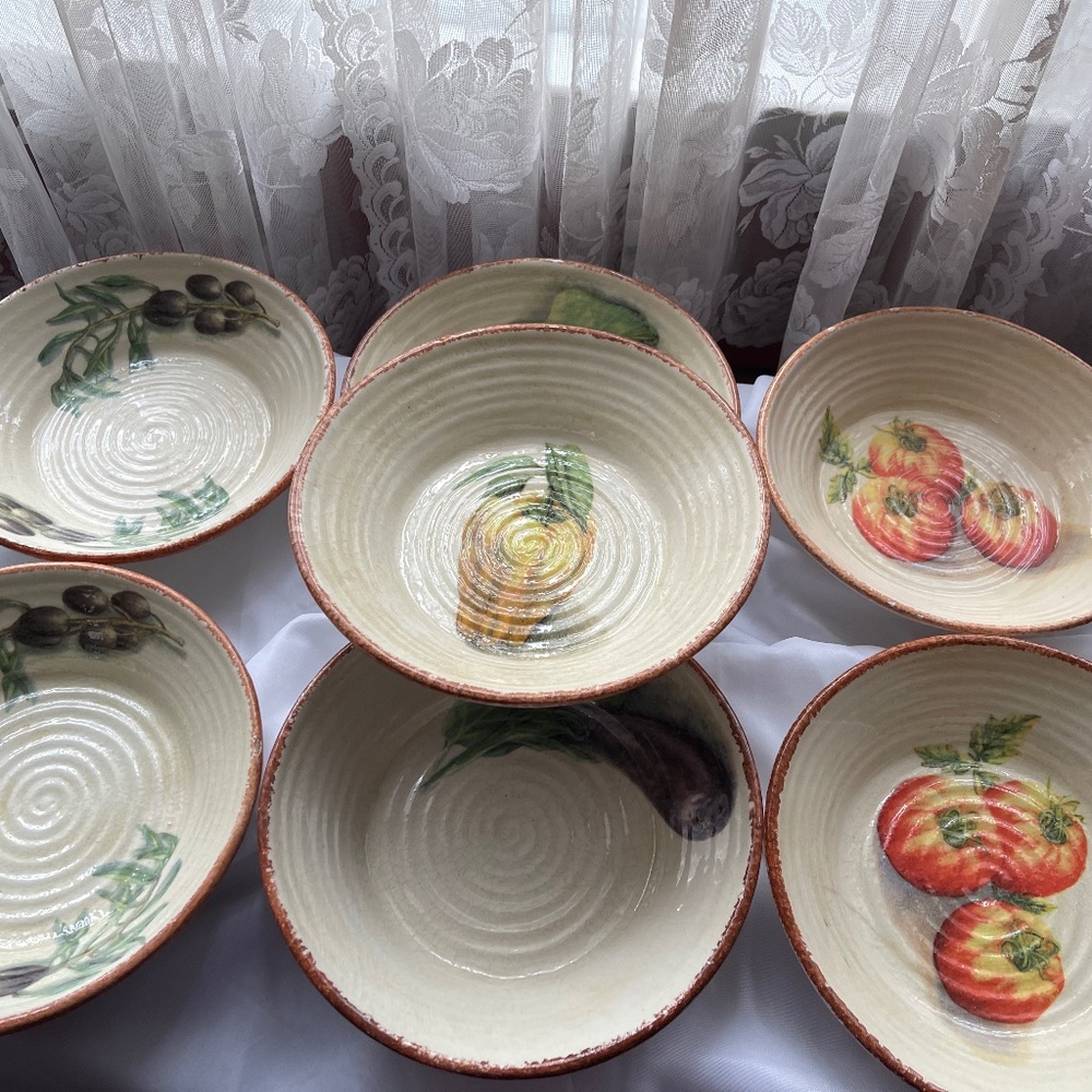 Seven 9” Williams-Sonoma Jardin Potager pasta/salad bowls